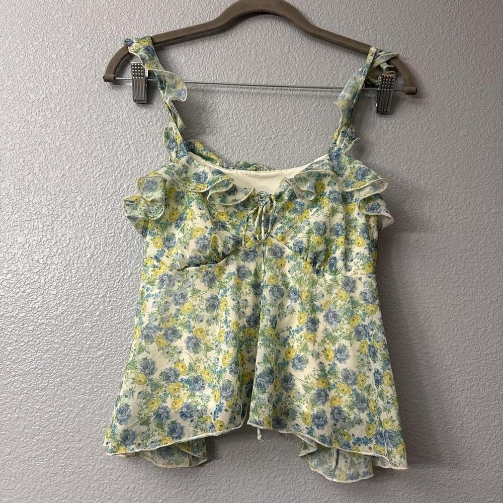 Wild Fable Floral Babydoll Top with Ruffles and Adjustable Straps